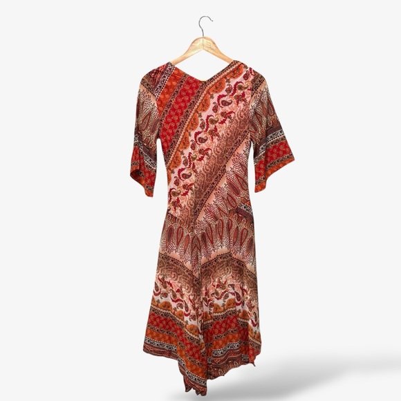 Westport 1962 Midi Dress Size 6 Red Brown Metallic Paisley Print V-Neck Casual - Picture 9 of 9